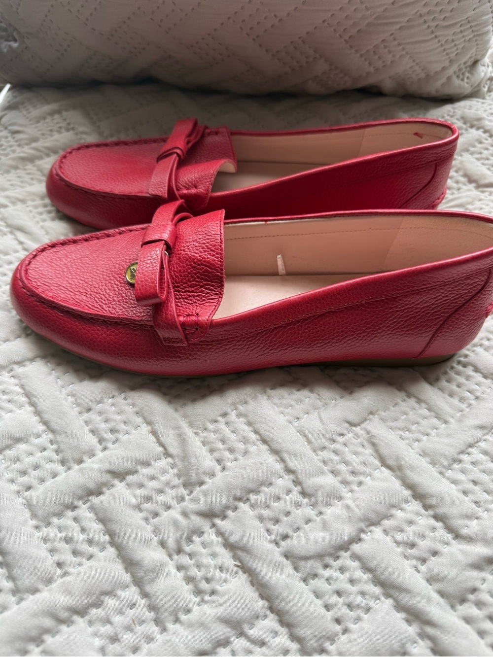 kate spade Red Leather Penny Loafers with Signature Hardware
